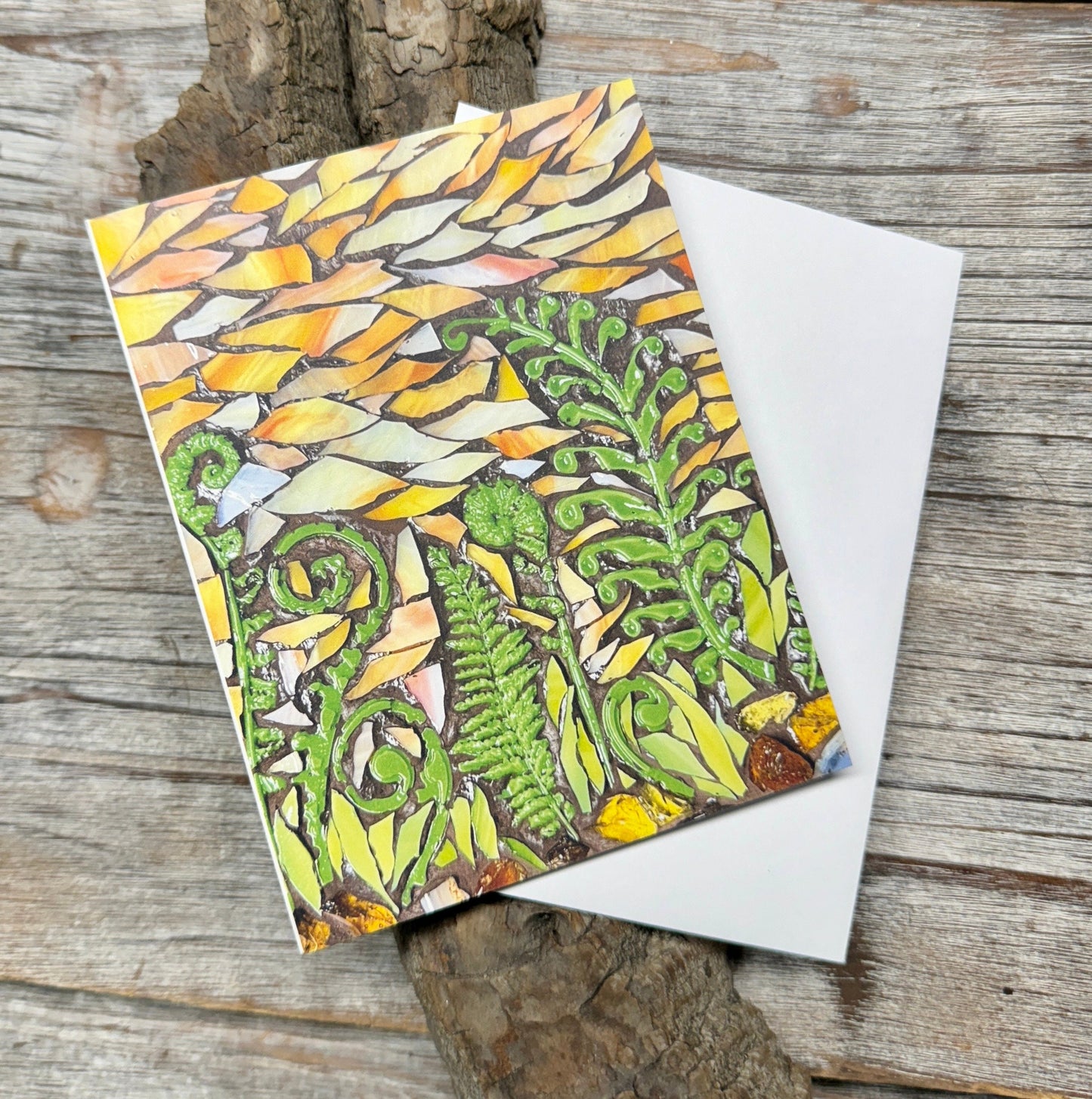 Sunset Fiddlehead Field Mosaic Note Card