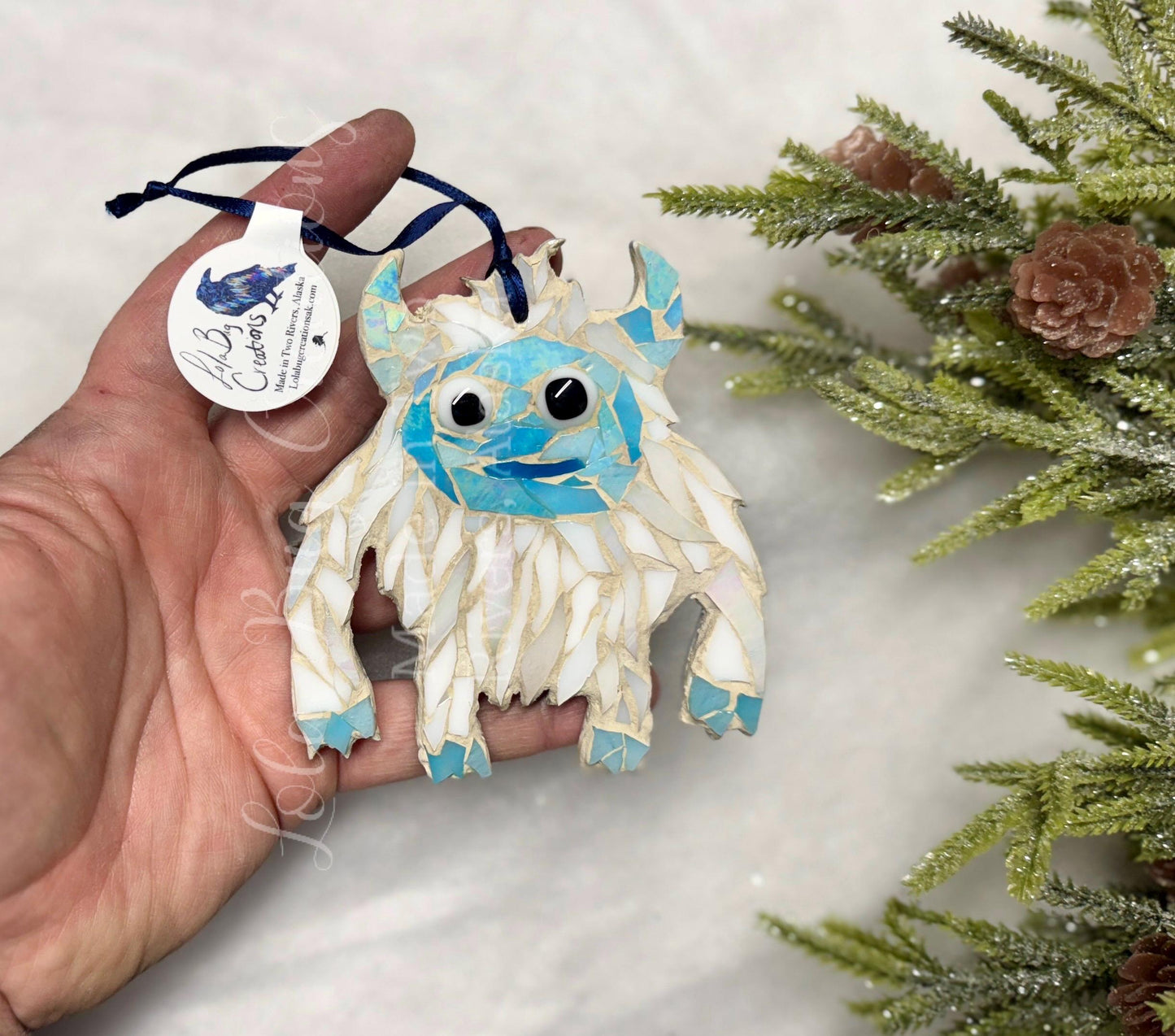 Yeti / Abominable Snowman glass mosaic ornament / Magnet.