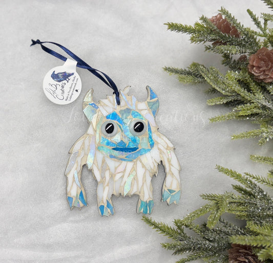 Yeti / Abominable Snowman glass mosaic ornament / Magnet.