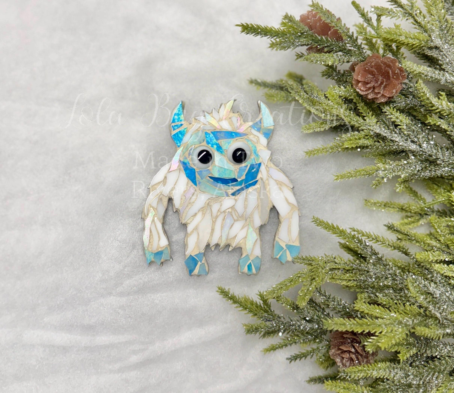 Yeti / Abominable Snowman glass mosaic ornament / Magnet.