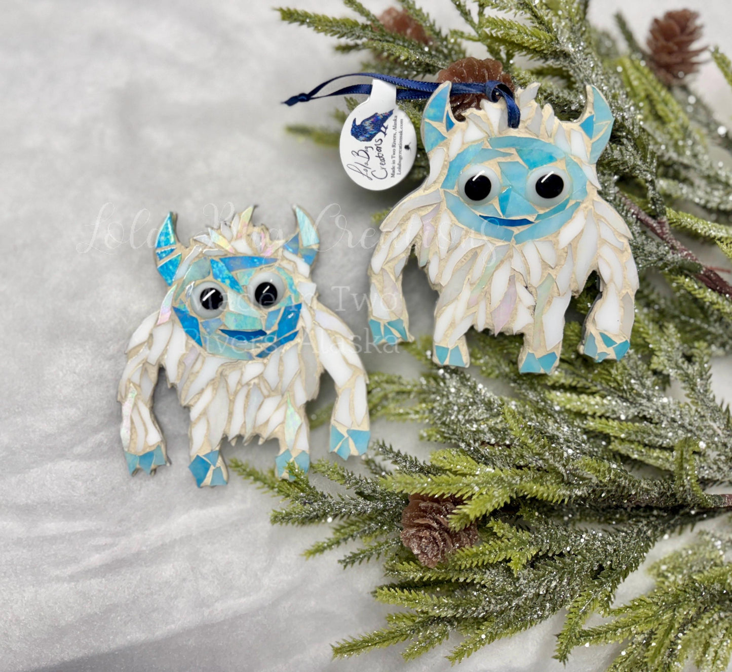 Yeti / Abominable Snowman glass mosaic ornament / Magnet.