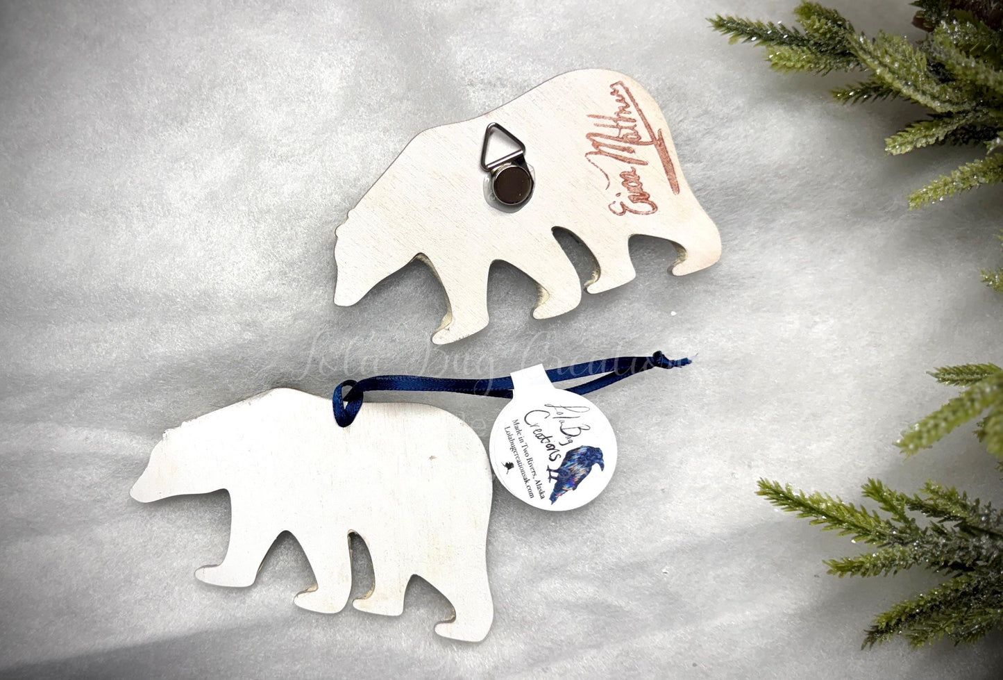 Northern lights polar bear glass mosaic / ornament/ magnet.